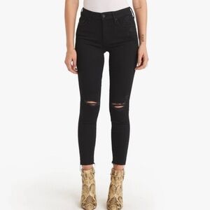 MOTHER The Looker Ankle Fray Skinny Jeans Black Distressed Sz 25
